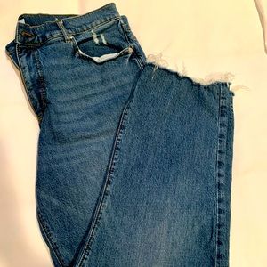 Loft High rise cropped straight leg with raw hem.